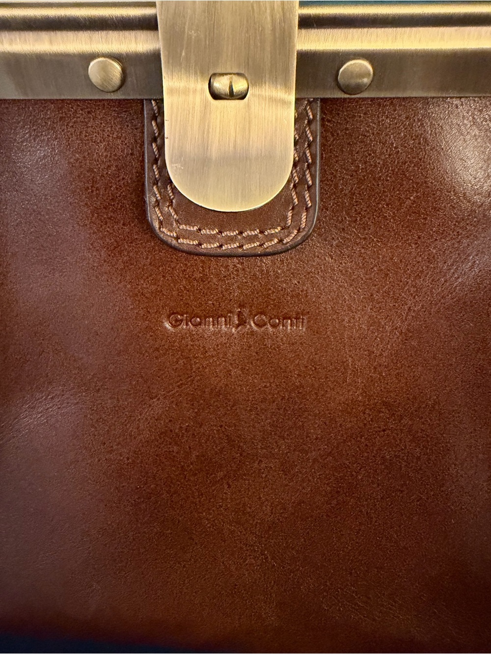 Gianni Conti Brown Leather Frame-Top Crossbody Bag - Picture 3 of 11